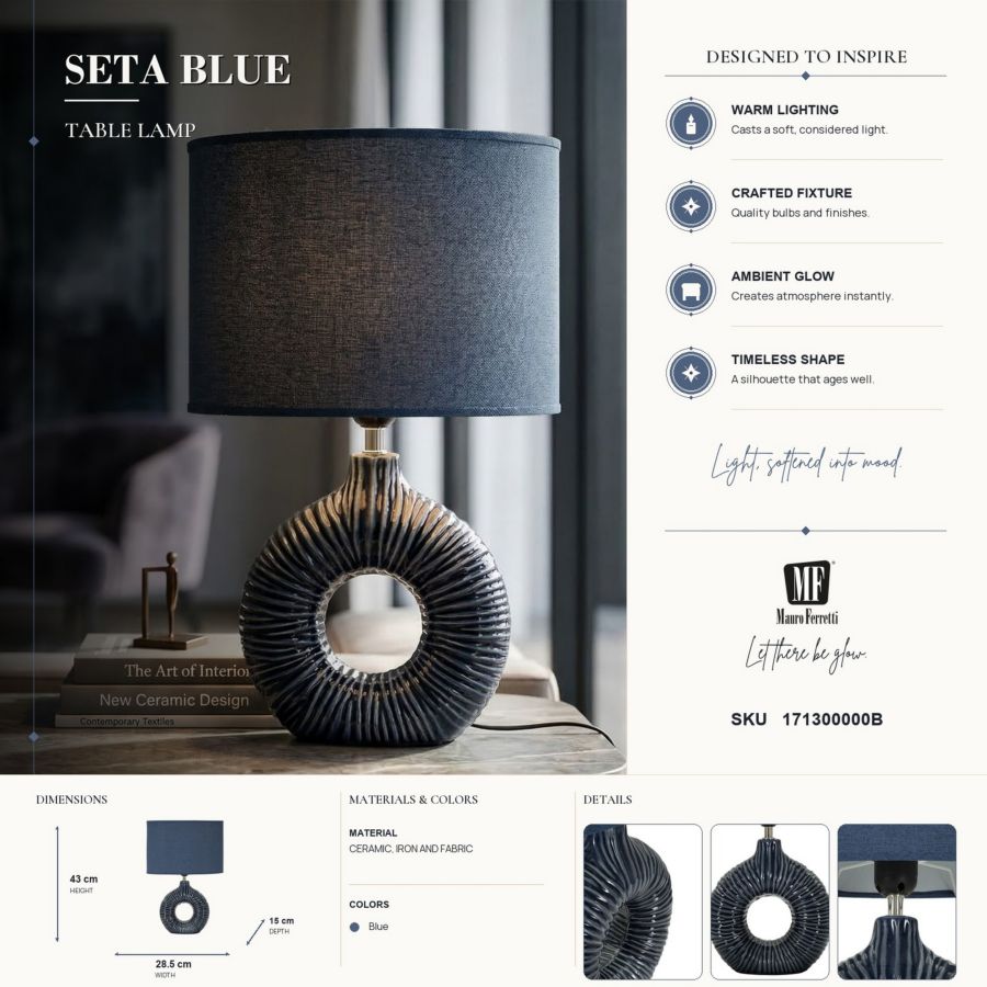 Mauro Ferretti Seta Blue bordslampa 43 cm - blå