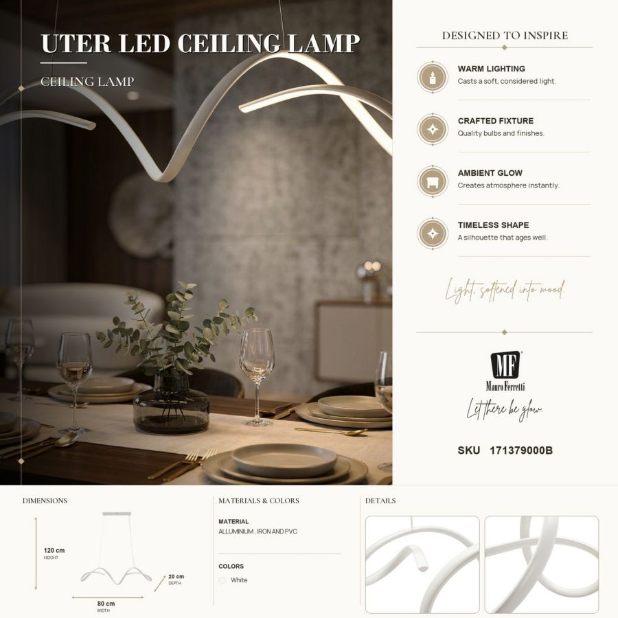 Mauro Ferretti Uter LED taklampa 80 cm - vit