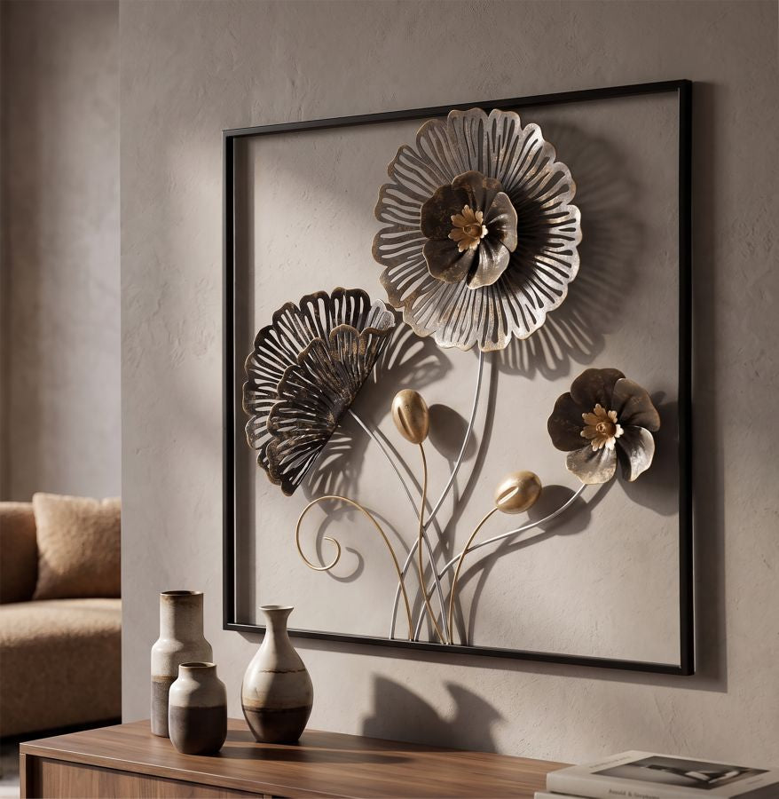 Mauro Ferretti Square 3D-väggpanel med blommor och blad 50 × 50 cm