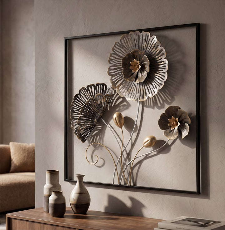 Mauro Ferretti Square 3D-väggpanel med blommor och blad 50 × 50 cm