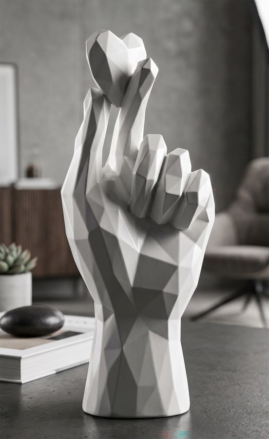 Mauro Ferretti Minimal Hand vit handskulptur med korsade fingrar