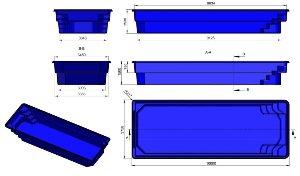 Glasfiberpool Skärsjön 10,00m x 3,75m x 1,50m