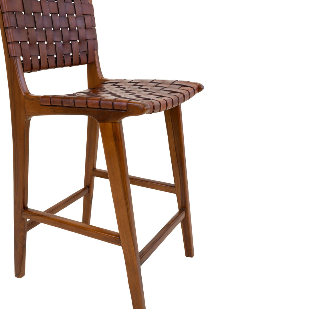 House Nordic Perugia counterstol brun teak och läder