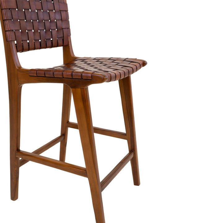 House Nordic Perugia counterstol brun teak och läder