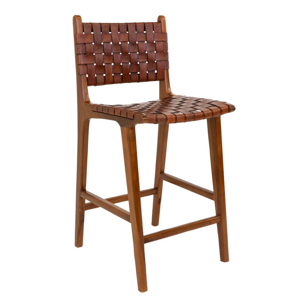House Nordic Perugia counterstol i teak med brun lädersits