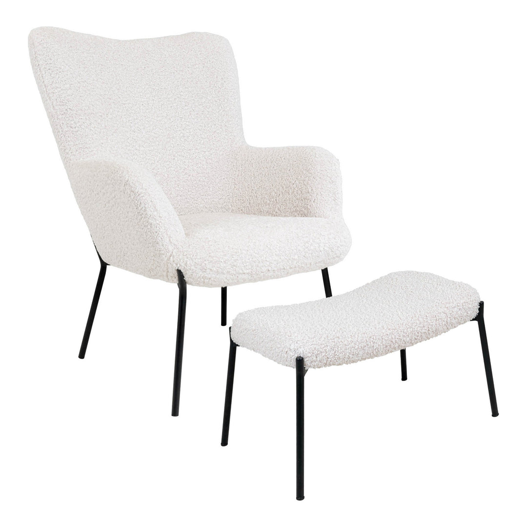 House Nordic Glasgow loungefåtölj med fotpall vit