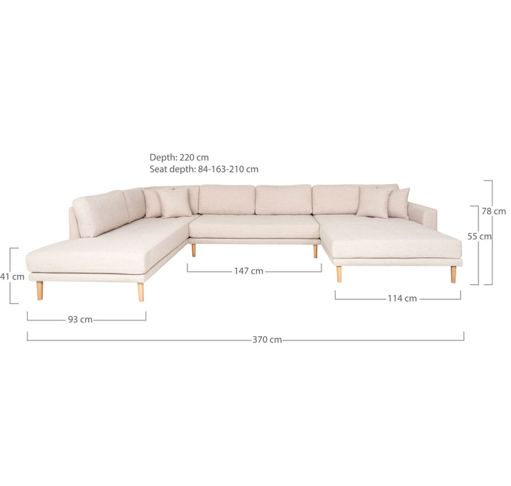 House Nordic Lido U-soffa sand – högervänd, måttbild SKU HOU-1301706