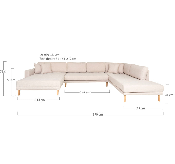 House Nordic Lido U-soffa sand – vänstervänd, måttbild SKU HOU-1301707
