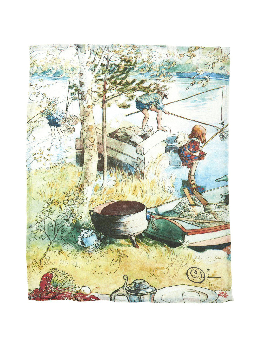 Svanefors Kräftfiske kökshandduk med Carl Larsson-motiv 50×70 cm