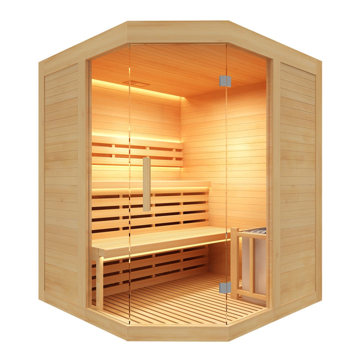 Sauna Sense hörnbastu 3 personer – komplett paket 4,5 kW