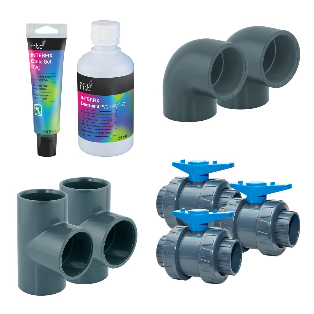 Bypass-kit 50 mm til Poolex poolvarmepumpe – komplet med ventiler og fittings
