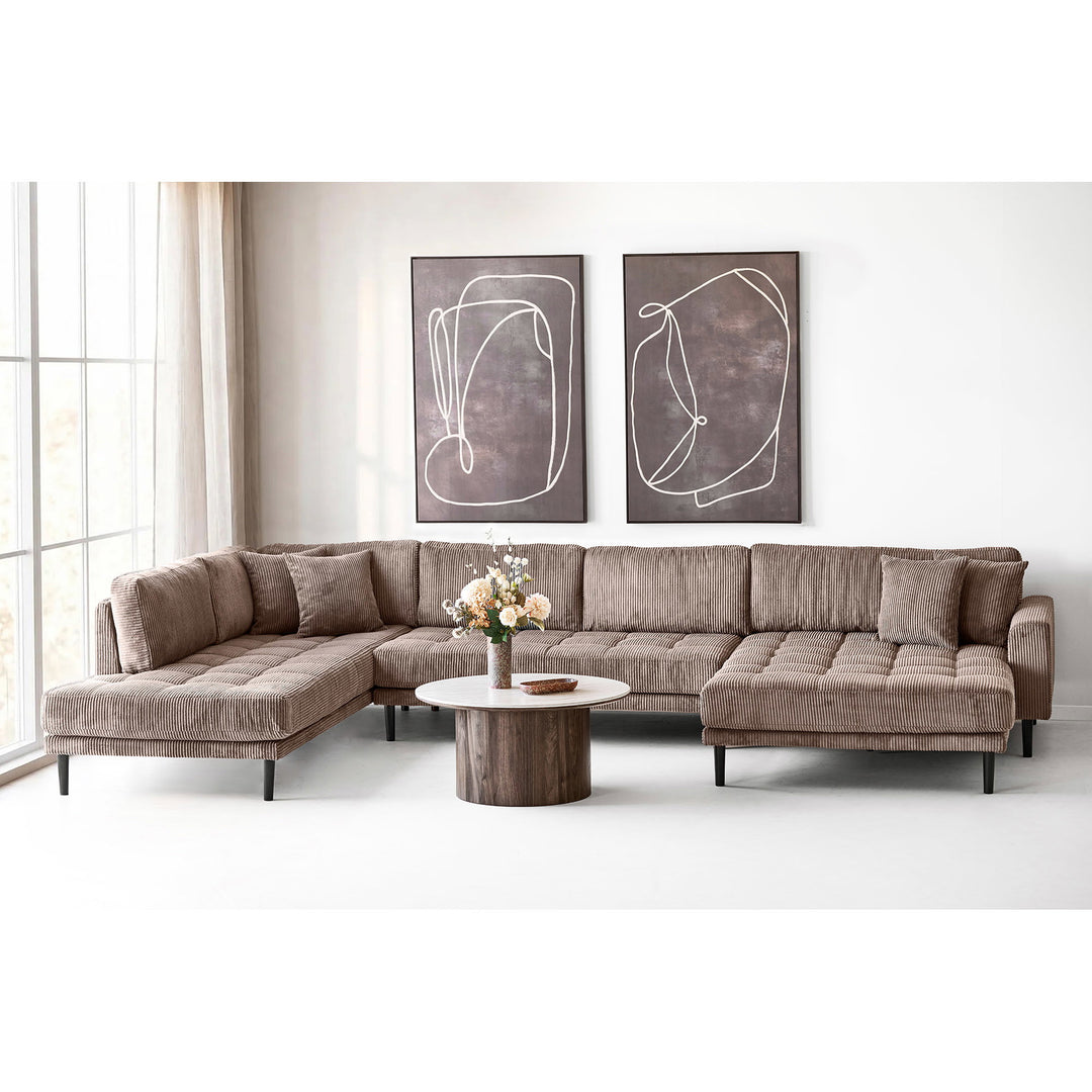 House Nordic Delphi soffbord – travertin/mörkbrun, Ø80 cm