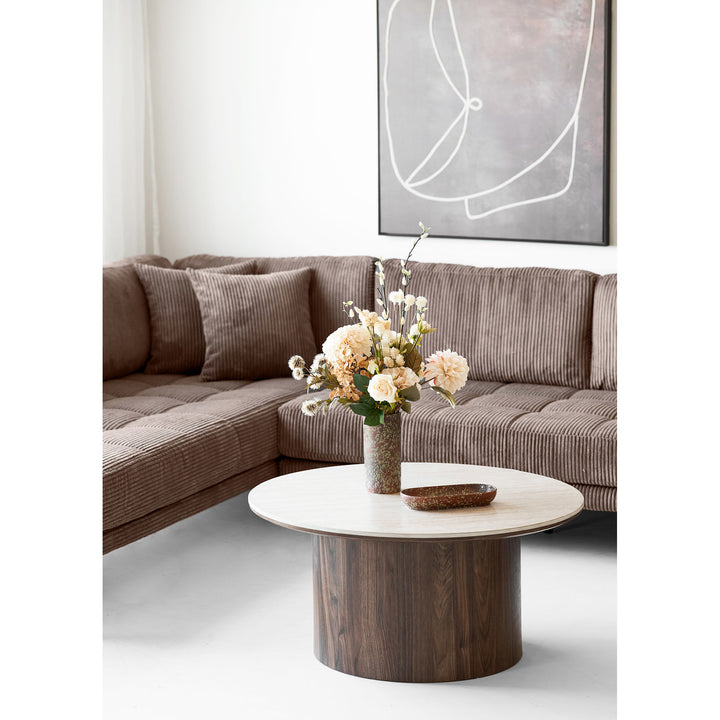 House Nordic Delphi soffbord – travertin/mörkbrun, Ø80 cm