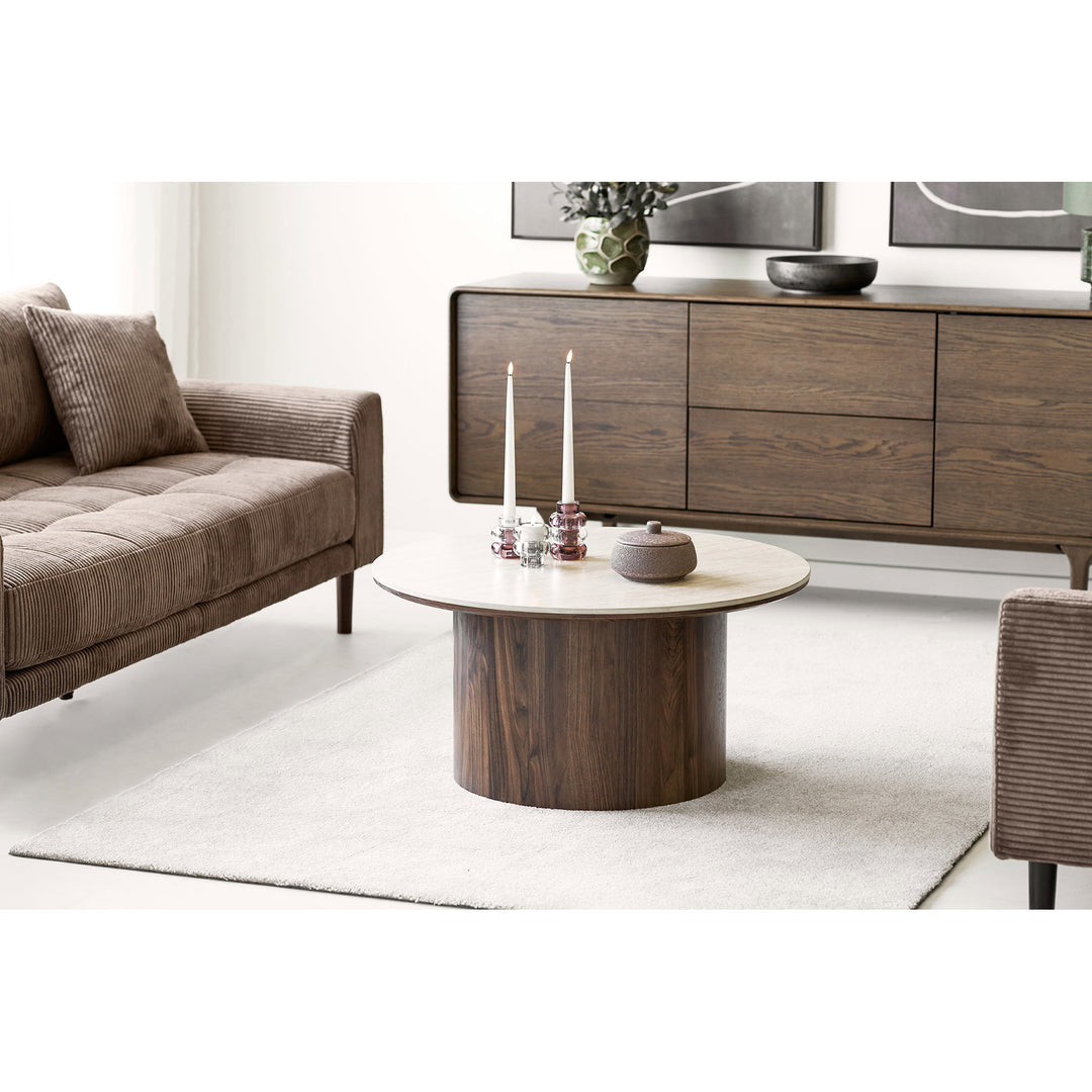 House Nordic Delphi soffbord – travertin/mörkbrun, Ø80 cm