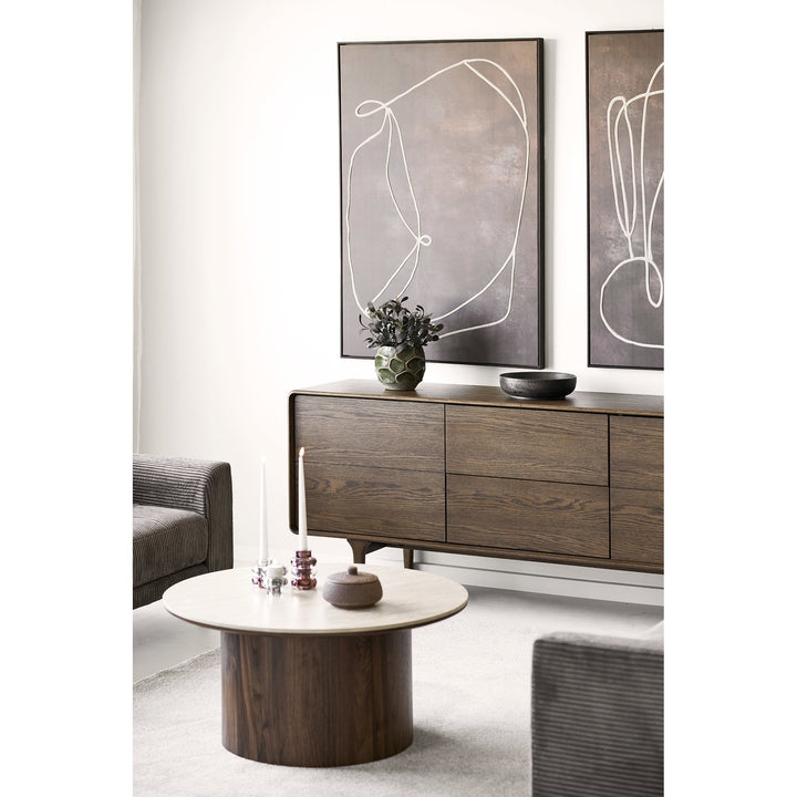 House Nordic Delphi soffbord – travertin/mörkbrun, Ø80 cm