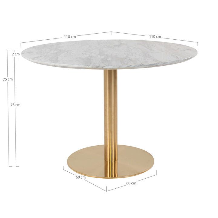 House Nordic Bolzano runt matbord Ø110 cm – vit/mässing