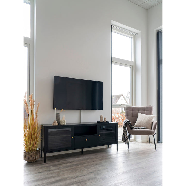 House Nordic Dalby tv-bänk i svart stål och glas