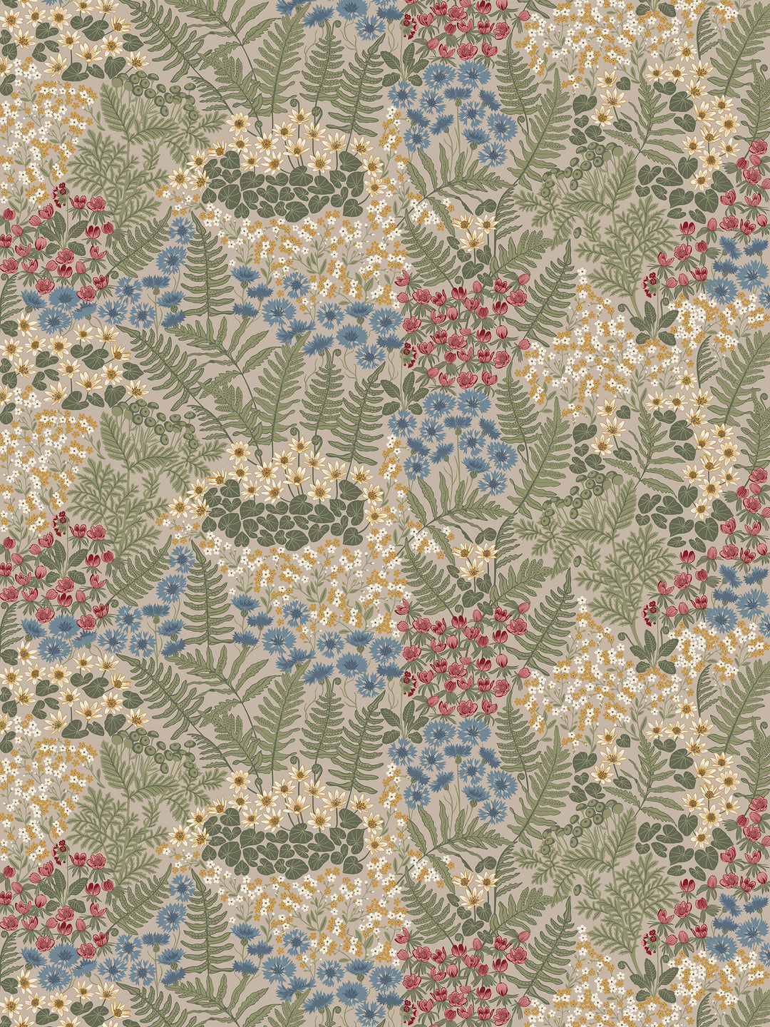 Arvidssons Textil Blå blom metervara i beige