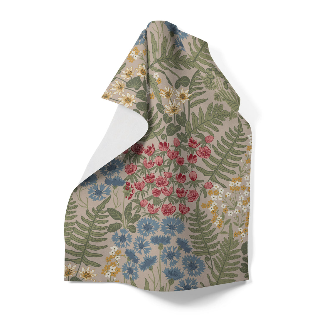 Blå Blom beige kökshandduk från Arvidssons Textil
