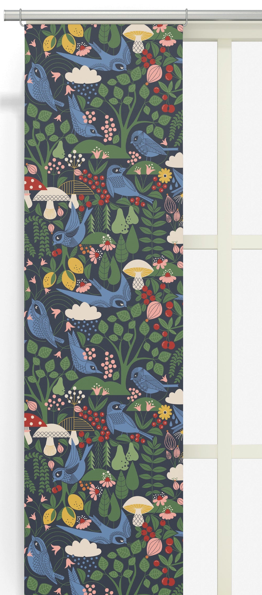 Arvidssons Textil Fågel blå panelgardin i mörkblått