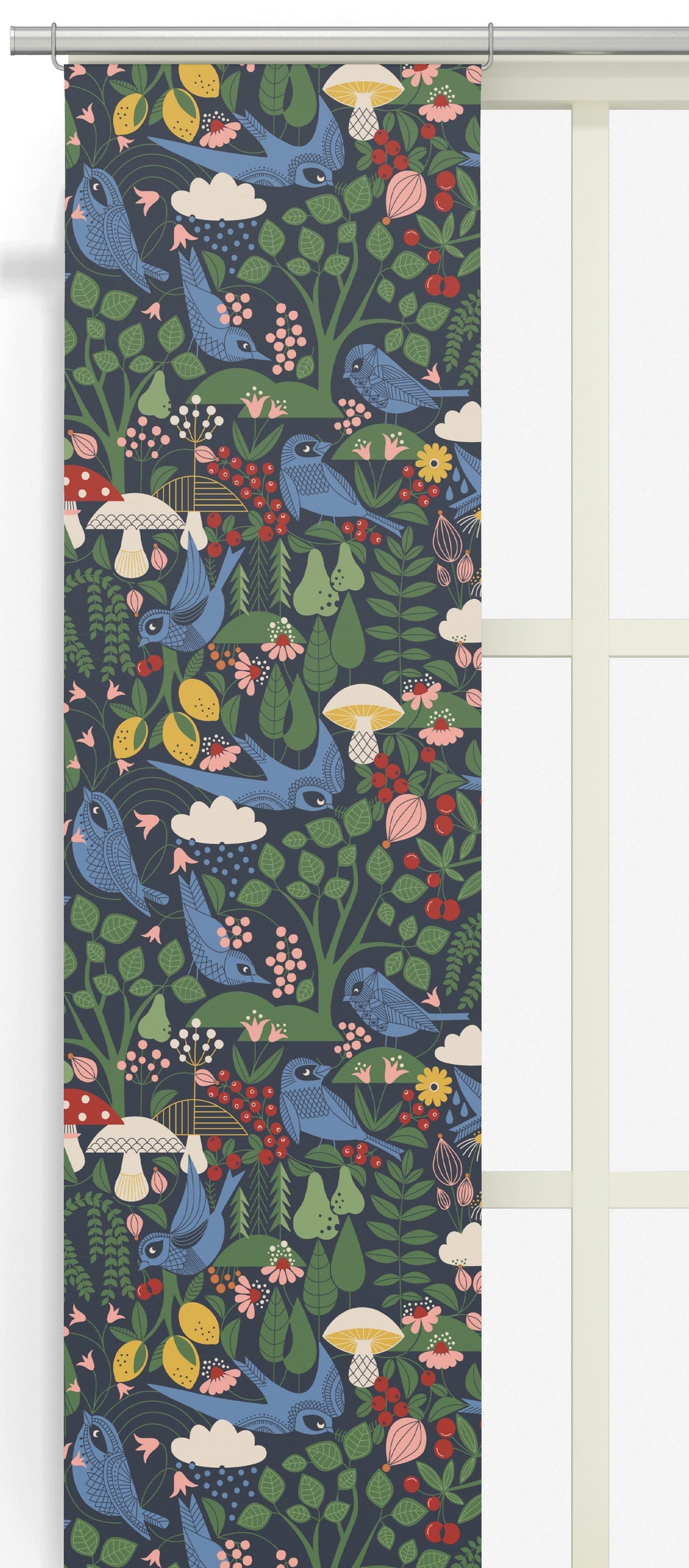 Arvidssons Textil Fågel blå panelgardin i mörkblått