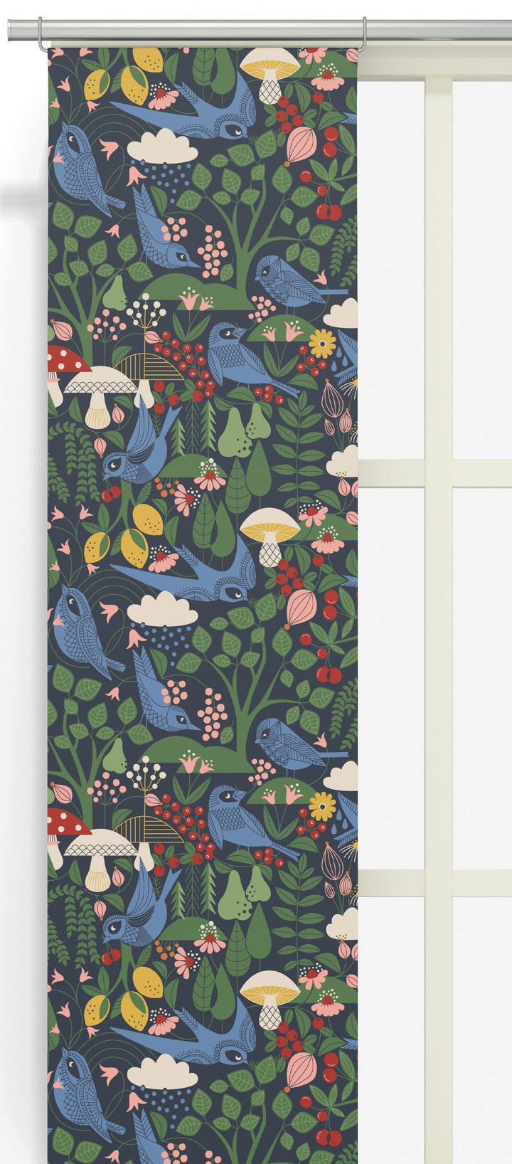Arvidssons Textil Fågel blå panelgardin i mörkblått