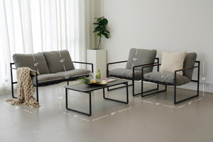 4-Piece Outdoor Furniture Set, Patio Outdoor Sofa with Cushion, Modern Metal Couch with Coffee Table, Outdoor Conversation Set for Porch Deck Balcony Backyard Living Room