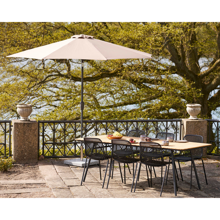 House Nordic Cleveland utomhusmatbord 220 × 90 cm i teak och svart metall