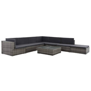 NNEVL 8 Piece Garden Lounge Set with Cushions Poly Rattan Grey-0