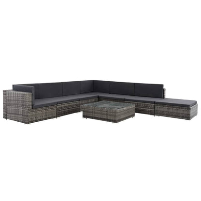 NNEVL 8 Piece Garden Lounge Set with Cushions Poly Rattan Grey-0