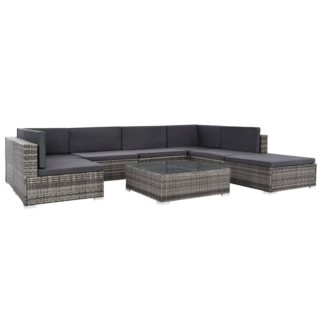 NNEVL 8 Piece Garden Lounge Set with Cushions Poly Rattan Grey-1