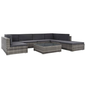 NNEVL 8 Piece Garden Lounge Set with Cushions Poly Rattan Grey-1