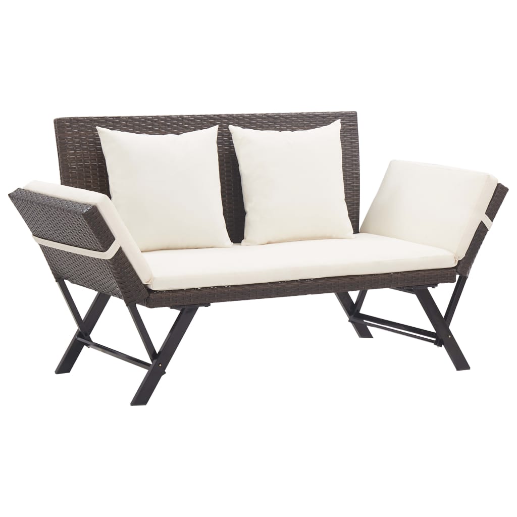 NNEVL Garden Bench with Cushions 176 cm Brown Poly Rattan-0
