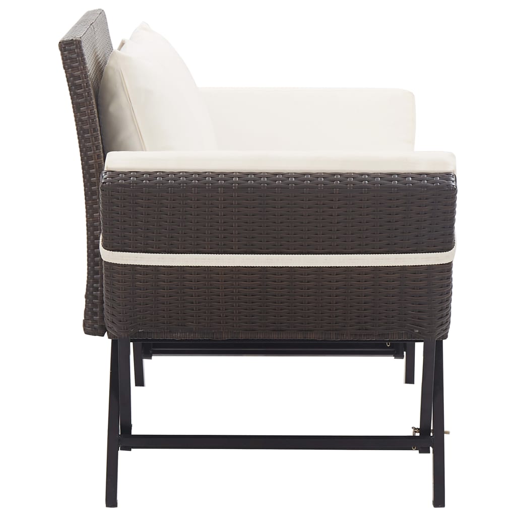 NNEVL Garden Bench with Cushions 176 cm Brown Poly Rattan-2