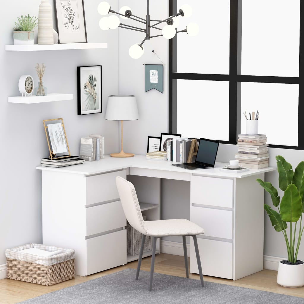 NNEVL Corner Desk White 145x100x76 cm Chipboard-0
