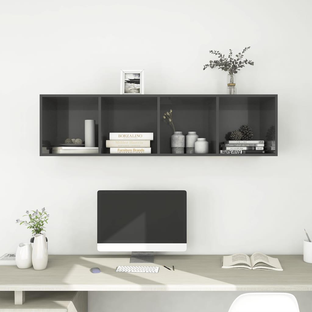 NNEVL Wall-mounted TV Cabinet High Gloss Grey 37x37x142.5 cm Chipboard-3