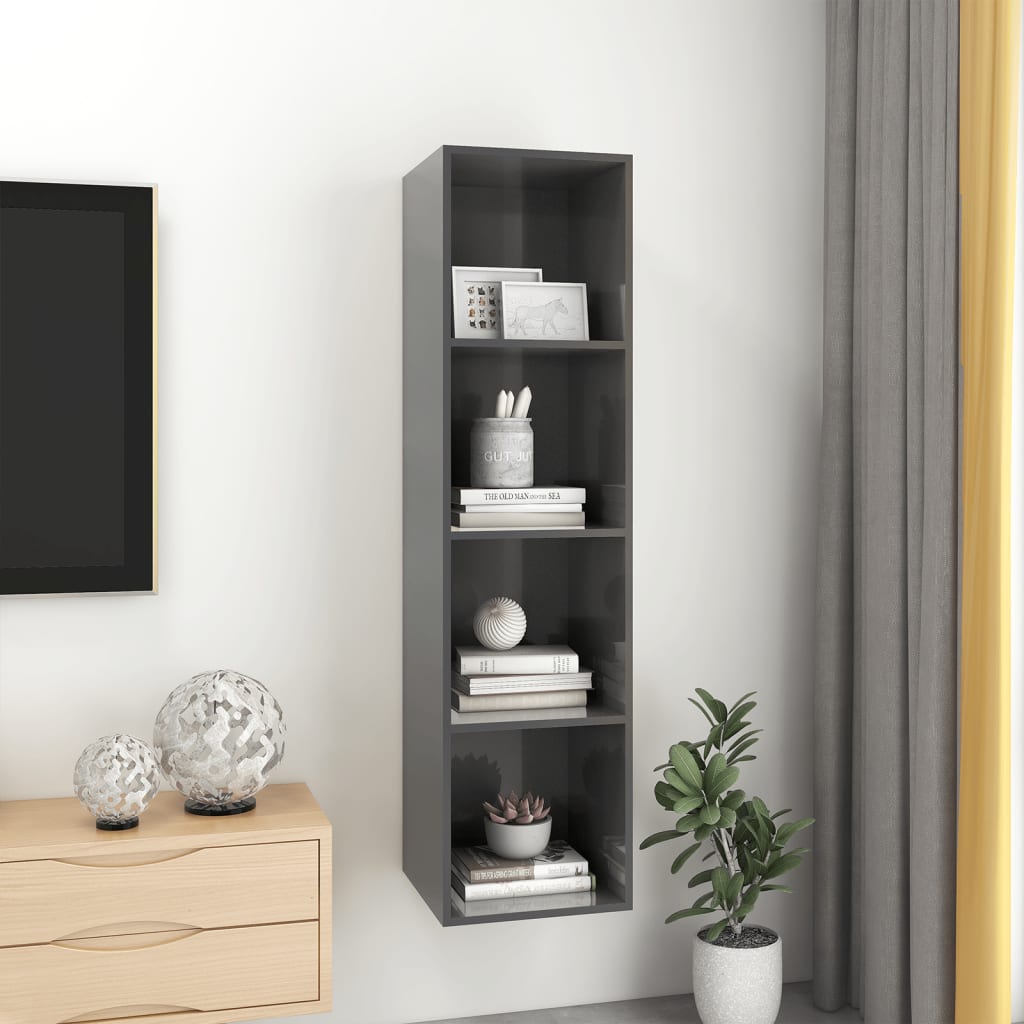 NNEVL Wall-mounted TV Cabinet High Gloss Grey 37x37x142.5 cm Chipboard-4