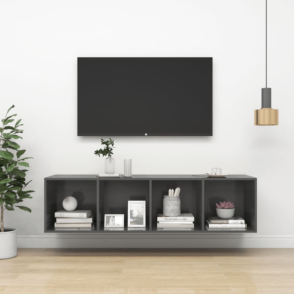 NNEVL Wall-mounted TV Cabinet High Gloss Grey 37x37x142.5 cm Chipboard-0