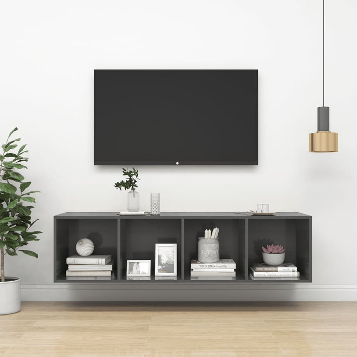 NNEVL Wall-mounted TV Cabinet High Gloss Grey 37x37x142.5 cm Chipboard-0