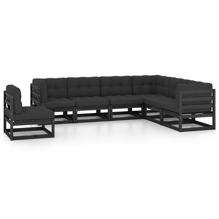 NNEVL 7 Piece Garden Lounge Set with Cushions Black Solid Pinewood-0