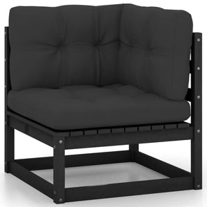 NNEVL 7 Piece Garden Lounge Set with Cushions Black Solid Pinewood-1