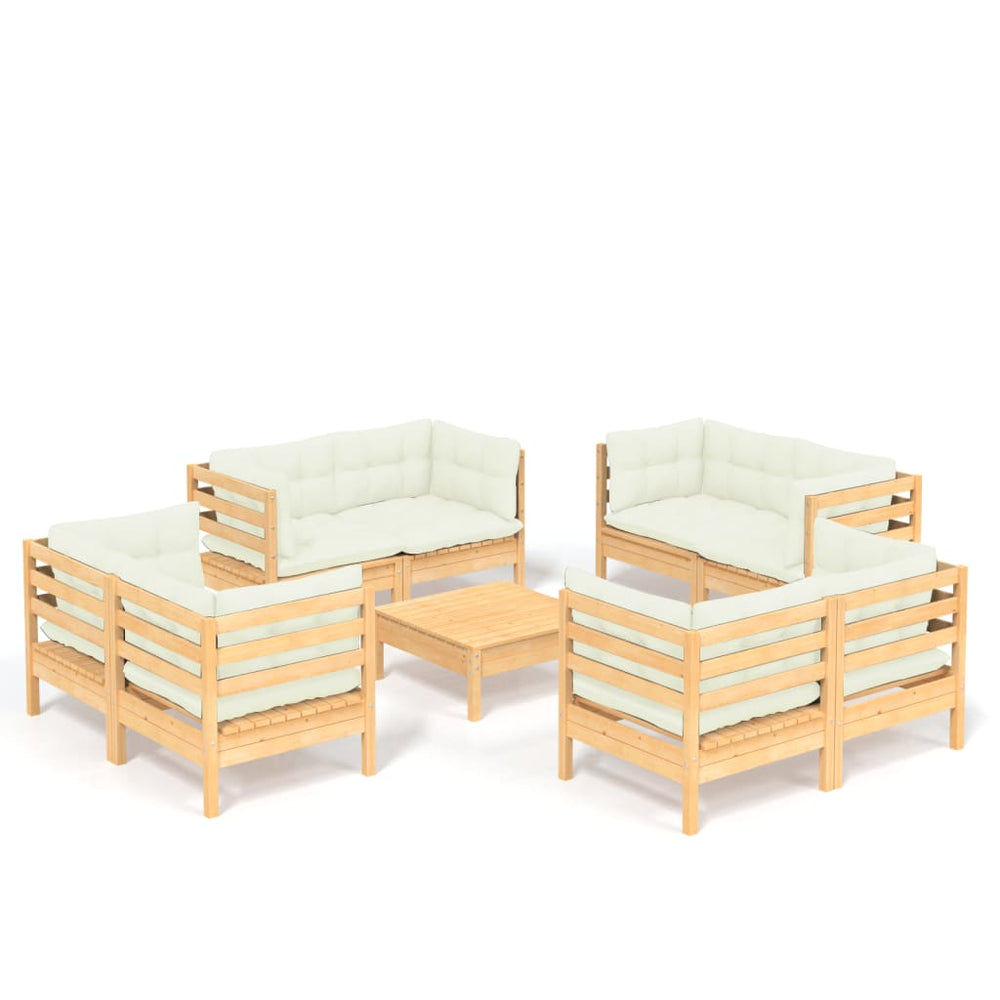 NNEVL 9 Piece Garden Lounge Set with Cream Cushions Pinewood-1