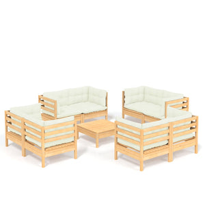 NNEVL 9 Piece Garden Lounge Set with Cream Cushions Pinewood-1
