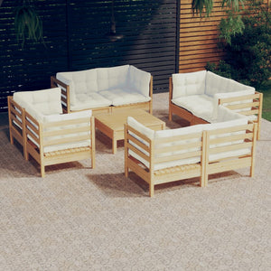 NNEVL 9 Piece Garden Lounge Set with Cream Cushions Pinewood-0