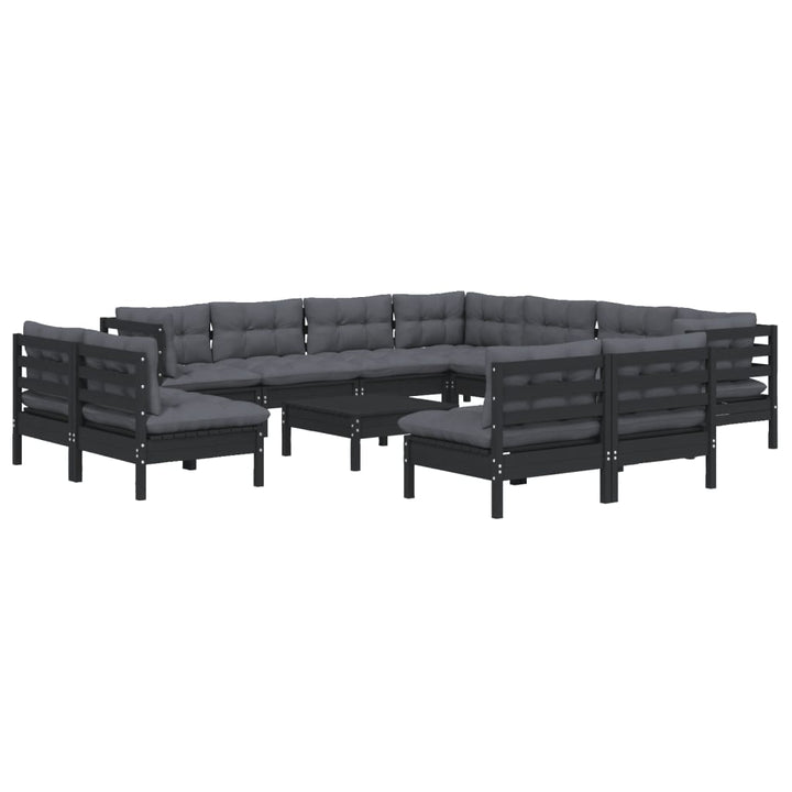 NNEVL 12 Piece Garden Lounge Set with Cushions Black Solid Pinewood-2