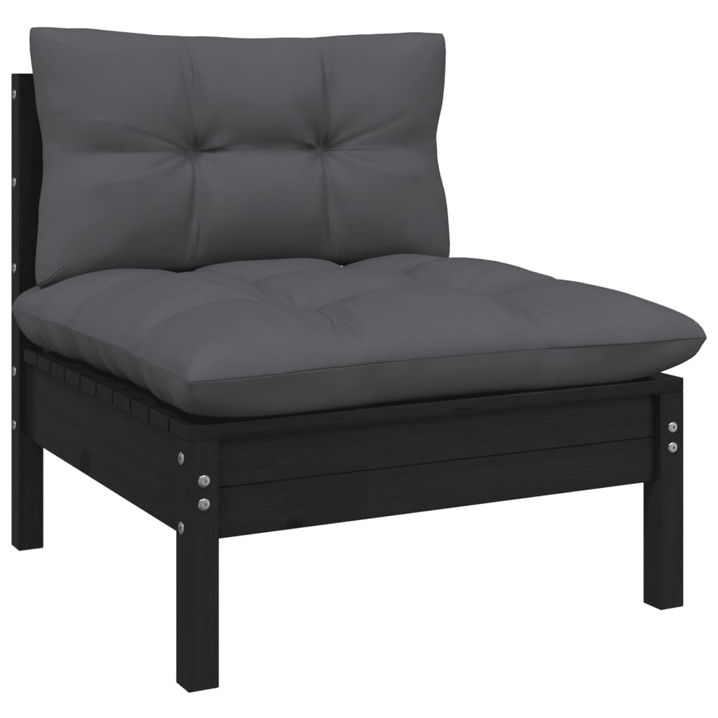 NNEVL 12 Piece Garden Lounge Set with Cushions Black Solid Pinewood-3