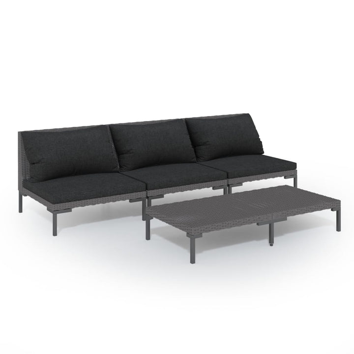 NNEVL 4-piece Garden Lounge Set with Cushions – Dark Grey Polyrattan