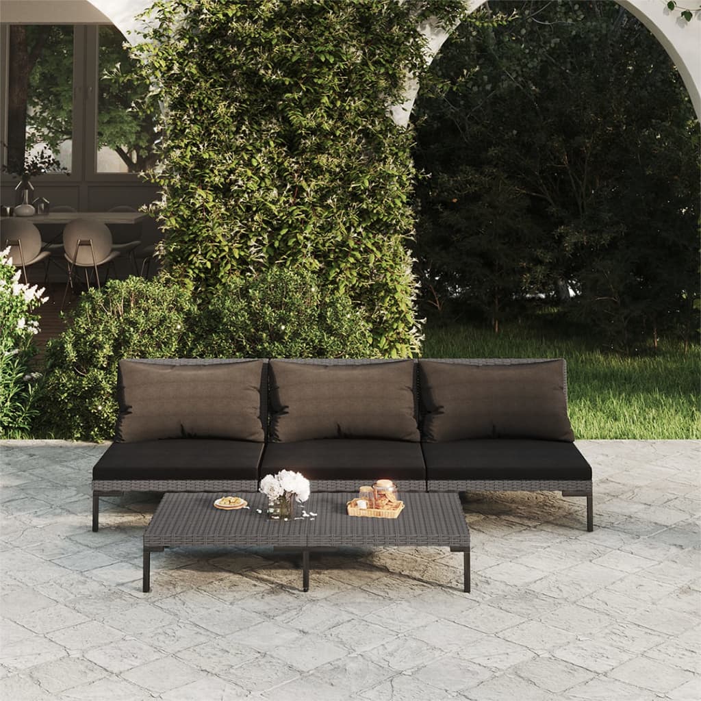NNEVL 4-piece Garden Lounge Set with Cushions – Dark Grey Polyrattan