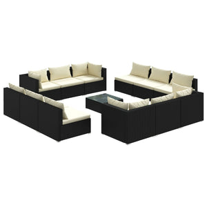 NNEVL 13 Piece Garden Lounge Set with Cushions Poly Rattan Black-1