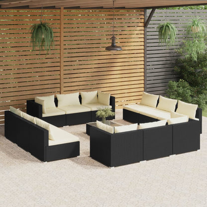 NNEVL 13 Piece Garden Lounge Set with Cushions Poly Rattan Black-0